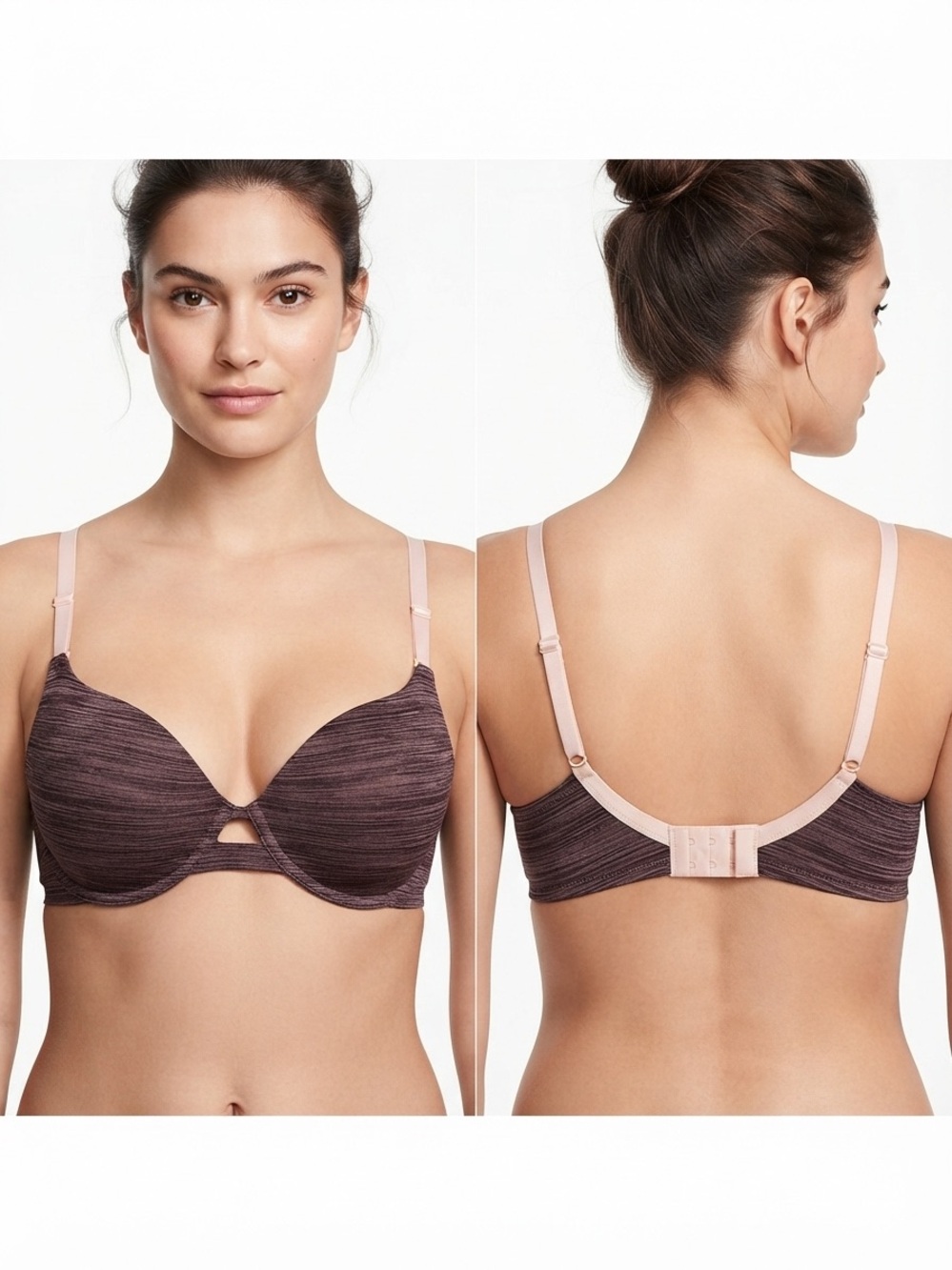 Plunge Heathered Push-Up Bra in Mauve Pink